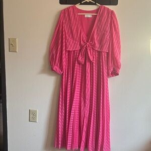 Asos Design Maternity Barbie Pink Nursing Tie Wrap Pleated Women's Lined Midi .6